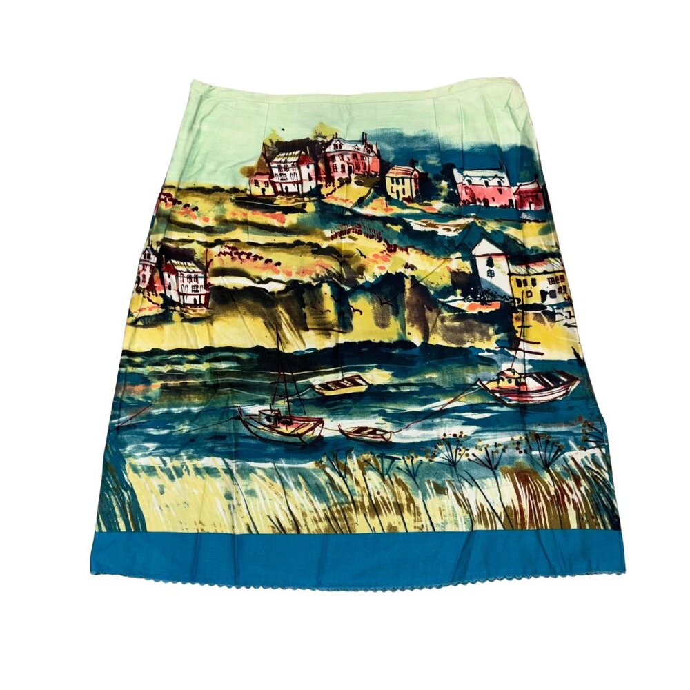 New York City Design Co Women's A-Line Harbor Town Print Sequin Skirt NWT